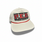 White cap with 'P.E.D. Performance Enhancing Drug' text on a white background